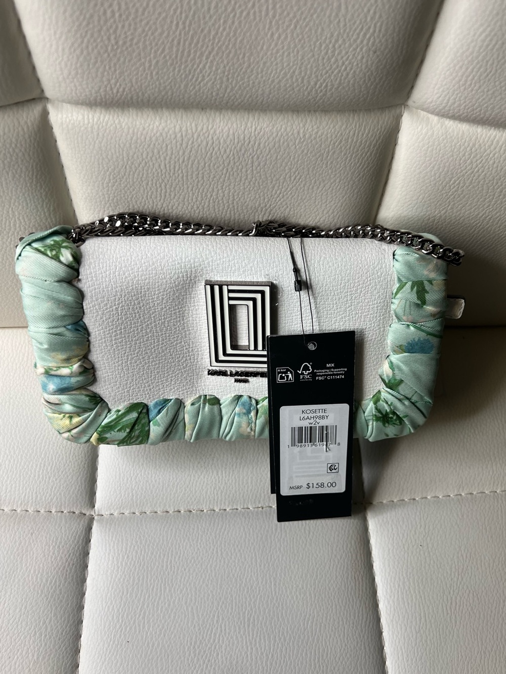 Karl Lagerfeld White Crossbody with Mint Floral Trim
